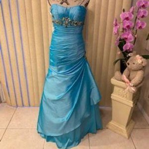 Gorgeous Blue Turquoise Organza Strapless Formal Evening Gown 8